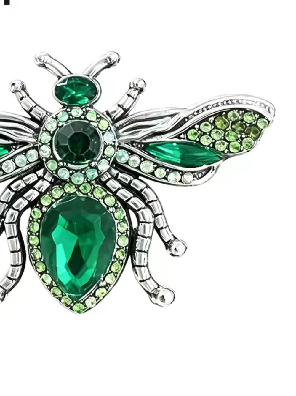 Emerald Green Bee Crystal Silvet Brooch - Picture 4 of 7